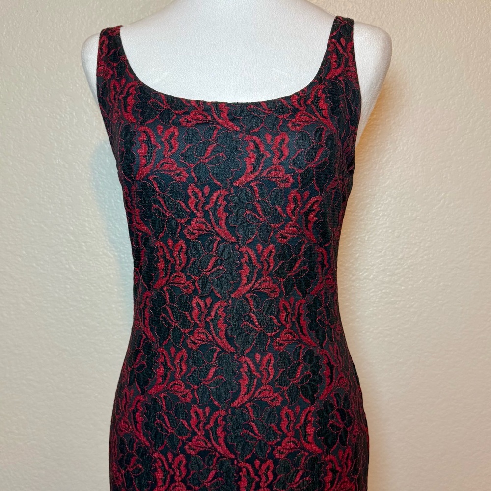 Vintage 90’s Y2K All That Jazz Red & Black Lace Maxi Dress Size Small - Picture 2 of 15